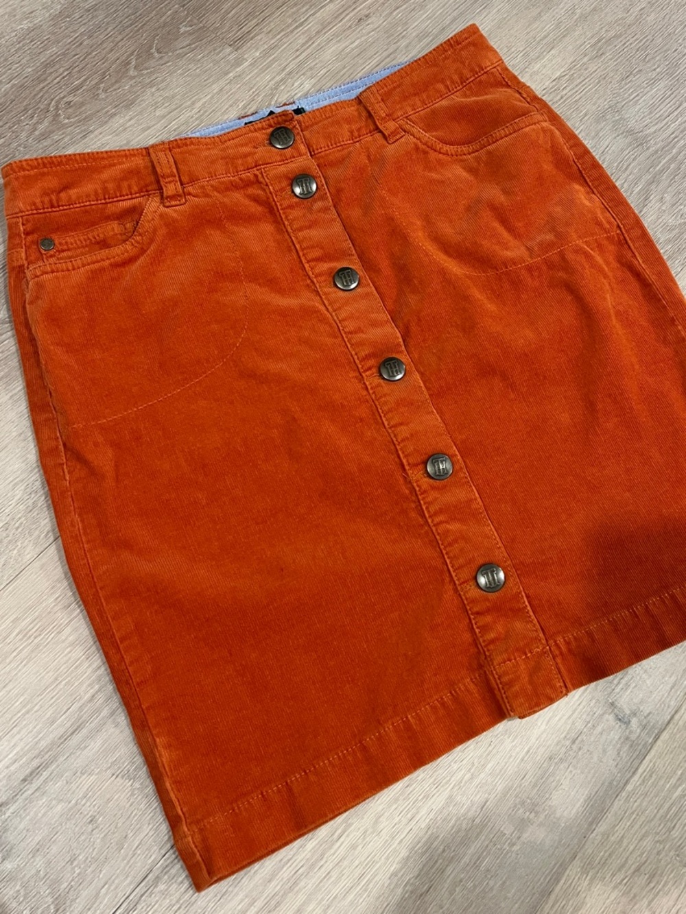 Tommy Hilfiger Orange Corduroy Velvet Button-Front Skirt